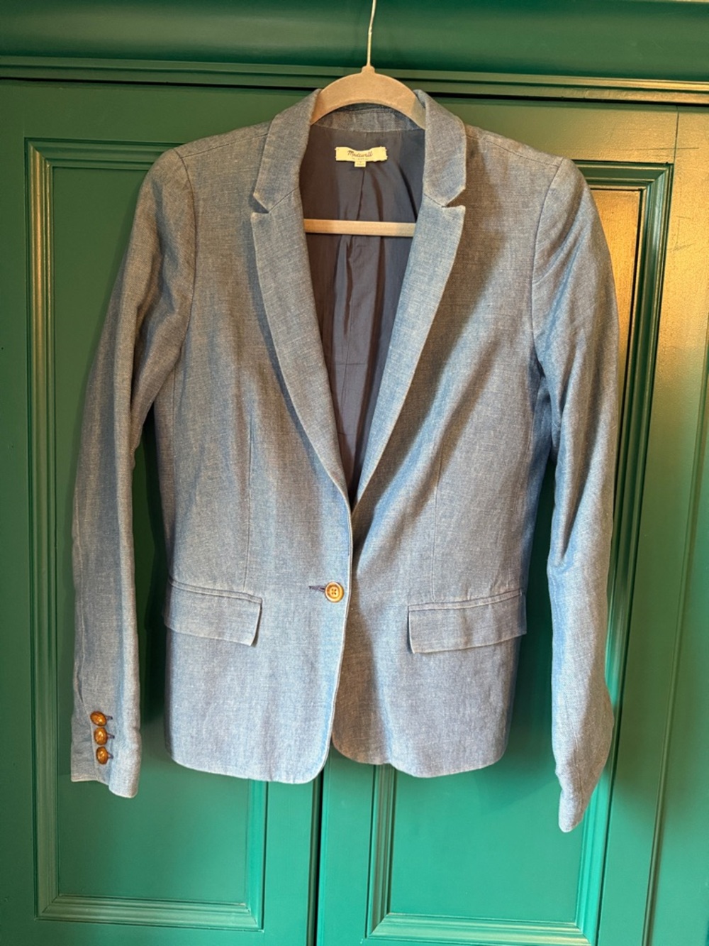 Madewell Denim Chambray Blazer Jacket Sz 2 Lightweight Jean Preppy Spring Layer